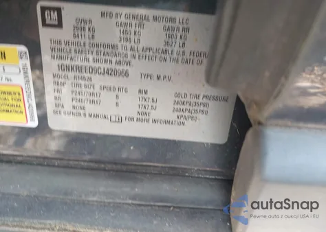 2012 Chevrolet Traverse Ls from USA, damaged, VIN 1GNKREED9CJ420966